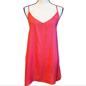 Free People Coral Orange Deep V Neck Thin Strap Mini Slip Dress Women's Meduim